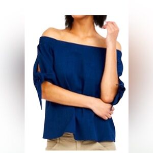 Olivia Grey Off-Shoulder Navy Women's Blouse Large